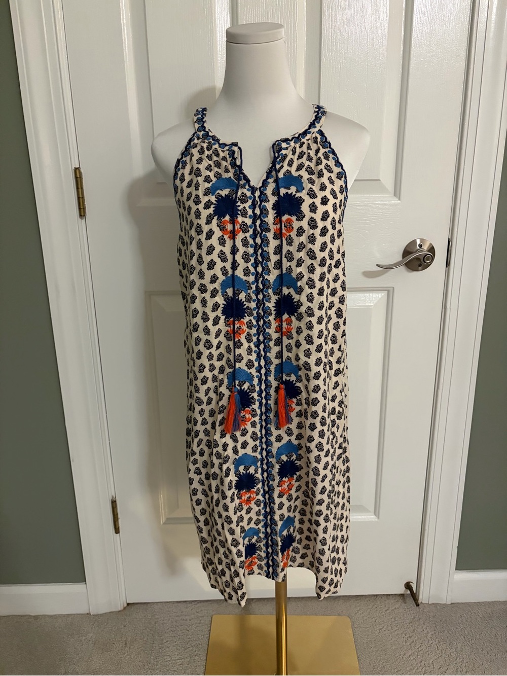 THML Sleeveless Boho Print Tassel Dress Size Small
